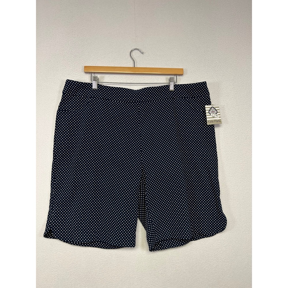 Retro Rockabilly Kate Park Womens 3X Navy Blue Polka Dot Bermuda Shorts
